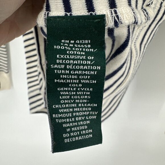 Lauren Ralph Lauren Shirt Womens Medium Cream Blue Stripe Faux Suede Detail - Picture 8 of 8